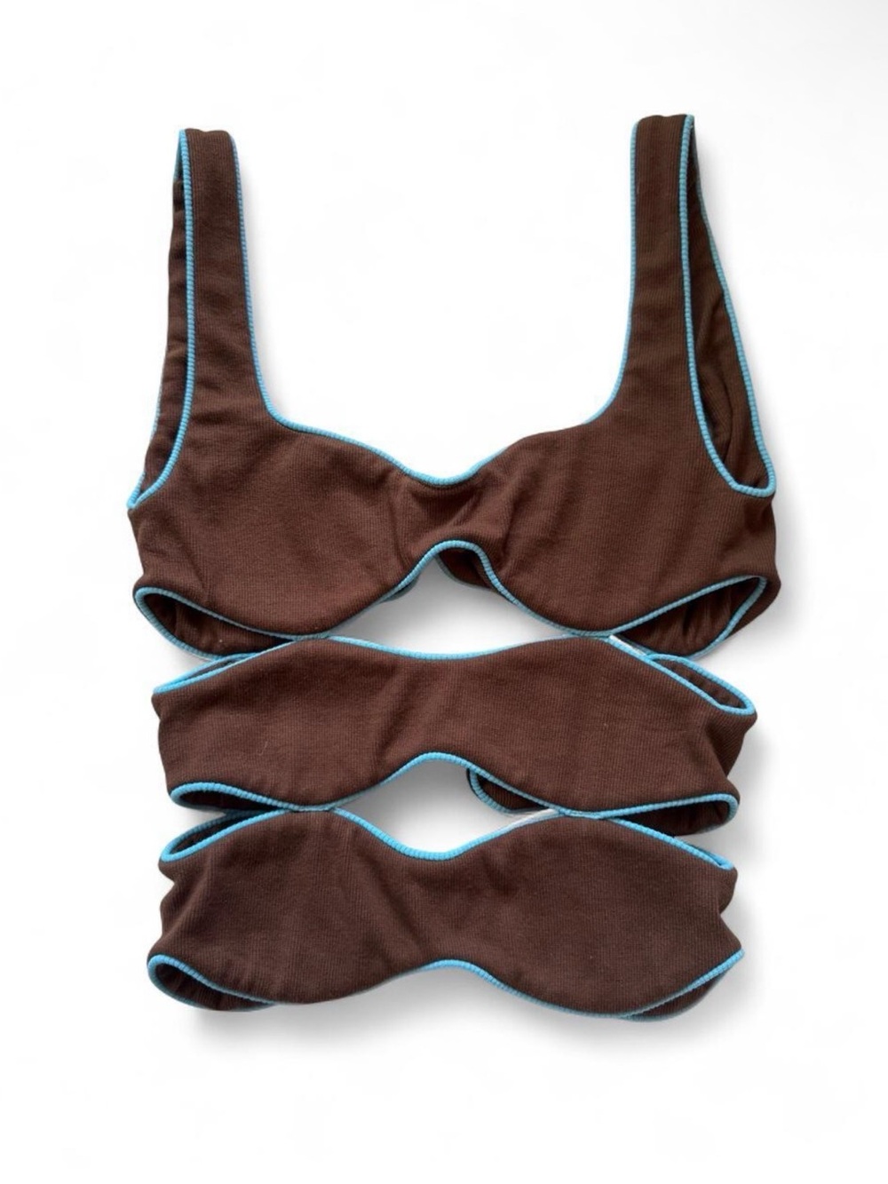 Brown Tyler McGillivary Cutout Crop Top with Blue Trim